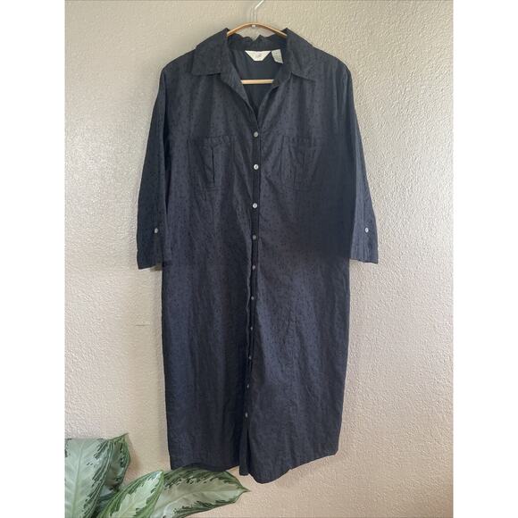 J. Jill Dresses & Skirts - J Jill Womens Dress M Black Embroidered Eyelet Cotton Button Front Short Sleeve
